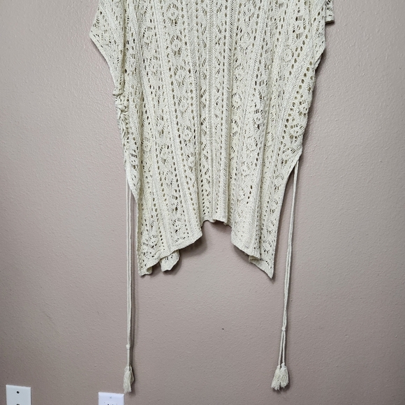 Womens Ivory Crochet Side Tie Open Knit Boho Cover Up |M| - Picture 2 of 9
